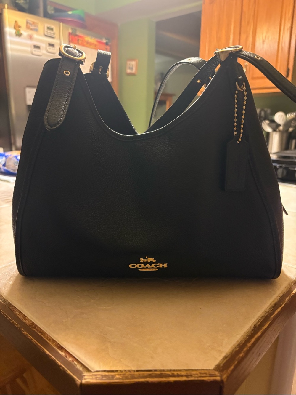 Coach Black Pebble Leather Shoulder Bag with Gold Hardware